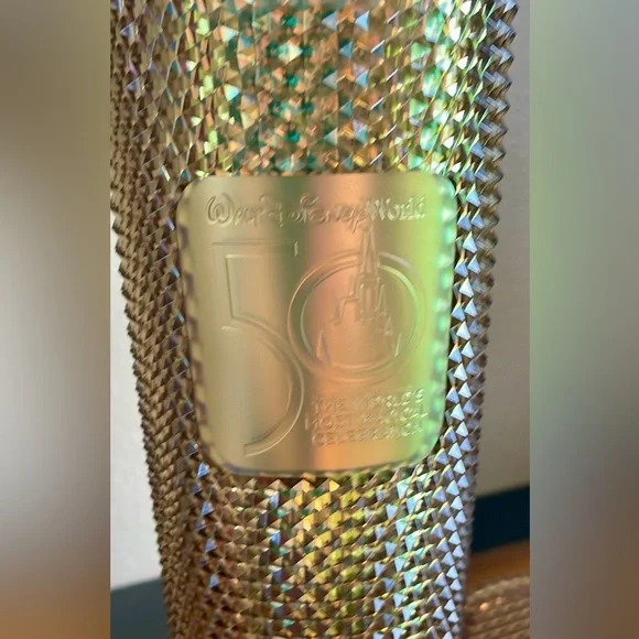 NEW STARBUCKS EXCLUSIVE DISNEY PARKS 50th ANNIVERSARY GEOMETRIC GOLD TUMBLER. - Picture 3 of 5